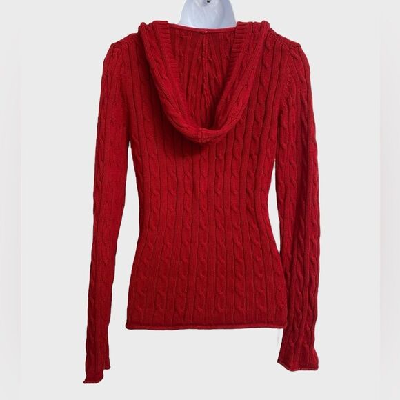 Old Navy Perfect Fit V-Neck Cable Knit Sweater Women's Size M Red Hooded Pockets - Picture 9 of 14